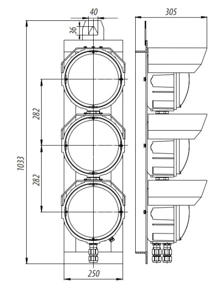 Взрывозащищенный светофор ВЭЛАН61-КЖЗ-СД.Л.(AC24)-B1